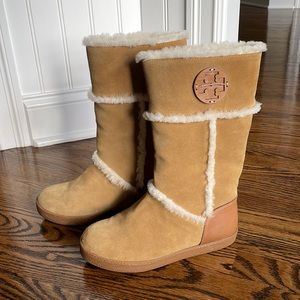 Tory Burch Amelie-split suede/vegan leather boots. Size 7